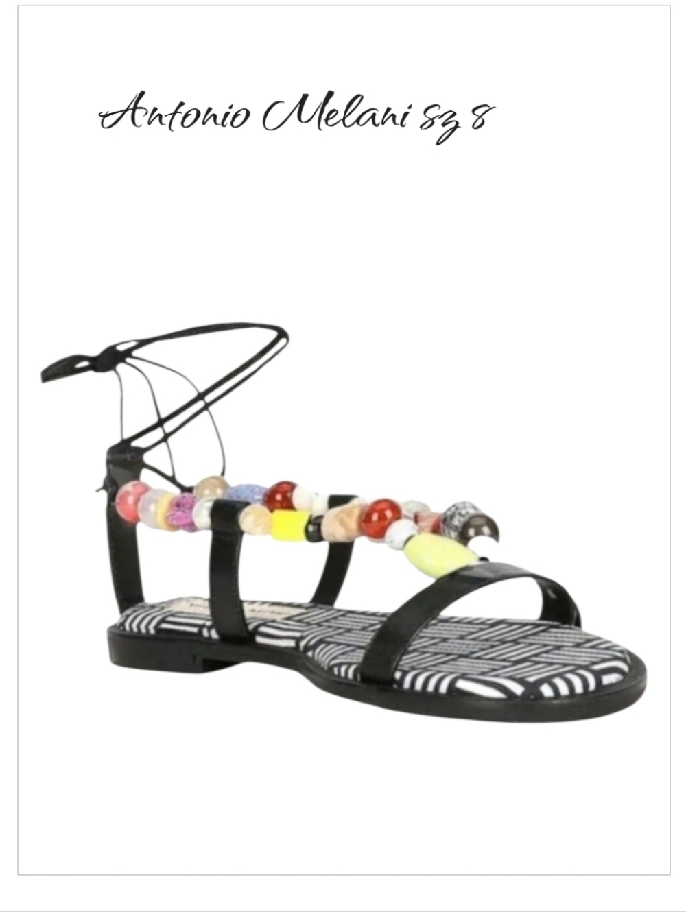 New Antonio Melani Beaded Leather Flat Sandals Sz 8